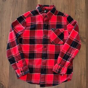 Boys Volcom Red and Black Plaid Flannel Shirt